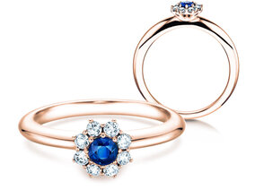 Anello di Fidanzamento Lovely in 18K oro rosa con zaffiro 0,10ct e diamanti 0,15ct