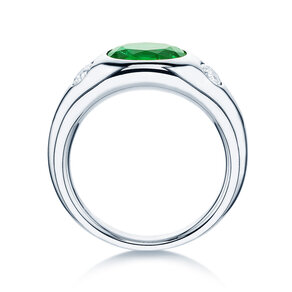 Anello di Fidanzamento Three-Stone Signet in 9K oro bianco con smeraldo 1,35ct e diamanti naturali 0,30ct