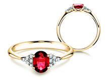 Anello di Fidanzamento Vivid in 14K oro giallo con rubino 1,00ct e diamanti 0,12ct