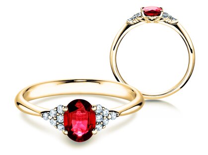 Anello di Fidanzamento Vivid in 18K oro giallo con rubino 1,00ct e diamanti 0,12ct