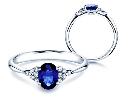 Anello di Fidanzamento Vivid in 14K oro bianco con zaffiro 1,00ct e diamanti 0,12ct
