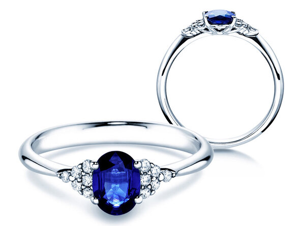 Anello di Fidanzamento Vivid in 14K oro bianco con zaffiro 1,00ct e diamanti 0,12ct
