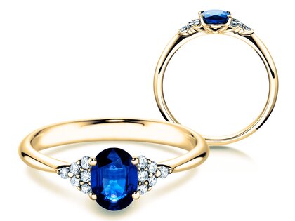 Anello di Fidanzamento Vivid in 14K oro giallo con zaffiro 1,00ct e diamanti 0,12ct