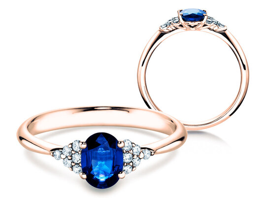 Anello di Fidanzamento  in 9K oro bianco con zaffiro 1,00ct e diamanti 0,12ct