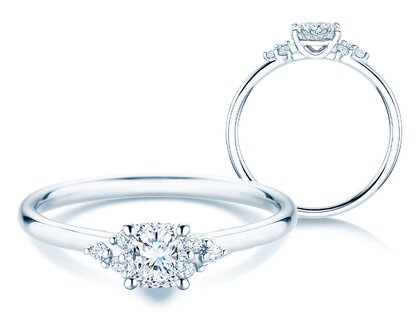 Anello di Fidanzamento Blossom Cushion in 9K oro bianco con diamanti naturali 0,29ct G/SI