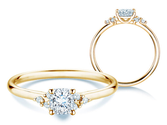 Anello di Fidanzamento Blossom Cushion in 9K oro giallo con diamanti naturali 0,58ct