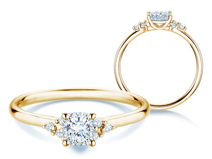 Anello di Fidanzamento Blossom Cushion in 9K oro giallo con diamanti naturali 0,29ct G/SI