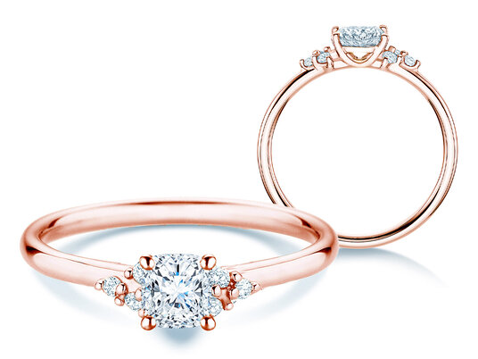 Anello di Fidanzamento Blossom Cushion in 9K oro rosa con diamanti naturali 0,58ct