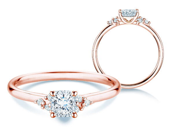 Anello di Fidanzamento Blossom Cushion in 9K oro rosa con diamanti naturali 0,29ct G/SI
