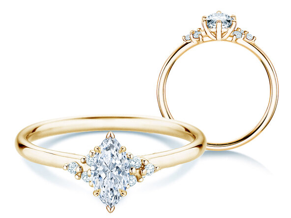 Anello di Fidanzamento Blossom Marquise in 14K oro giallo con diamanti naturali 0,22ct G/SI