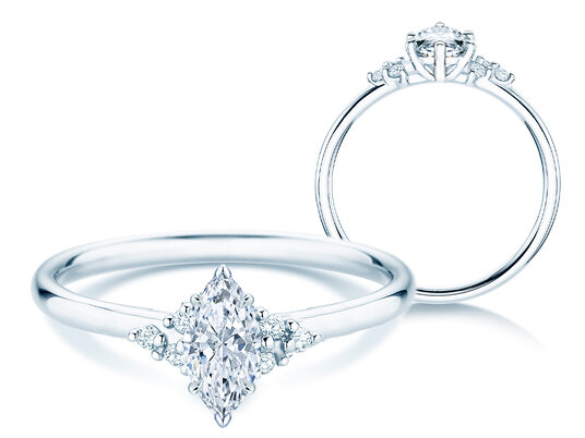 Anello di Fidanzamento Blossom Marquise in 9K oro bianco con diamanti naturali 0,58ct
