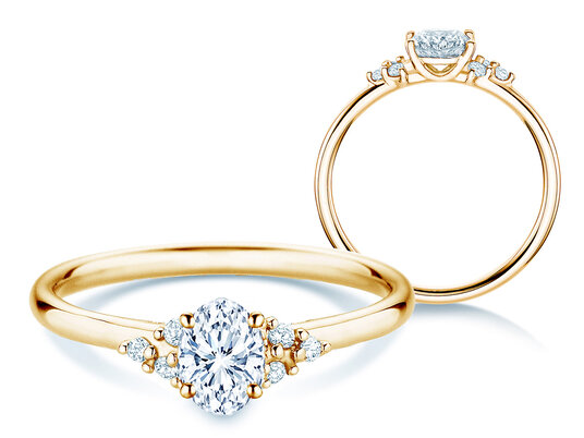 Anello di Fidanzamento Blossom Oval in 9K oro giallo con diamanti naturali 0,58ct
