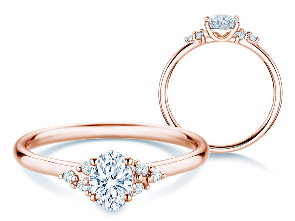 Anello di Fidanzamento Blossom Oval in 9K oro rosa con diamanti naturali 0,29ct G/SI