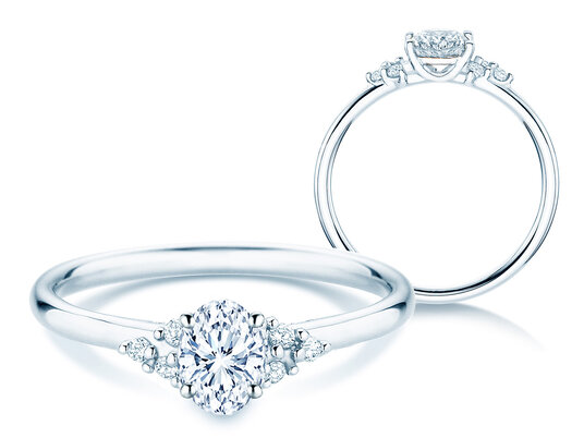 Anello di Fidanzamento Blossom Oval in 9K oro bianco con diamanti naturali 0,58ct