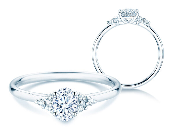 Anello di Fidanzamento Blossom Oval in 9K oro bianco con diamanti naturali 0,29ct G/SI