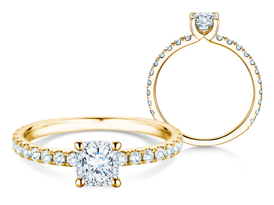 Anello di Fidanzamento Classic 4 Cushion Pavé in 9K oro giallo con diamanti naturali 0,87ct