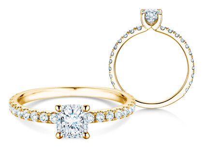 Anello di Fidanzamento Classic 4 Cushion Pavé in 14K oro giallo con diamanti naturali 0,33ct G/SI