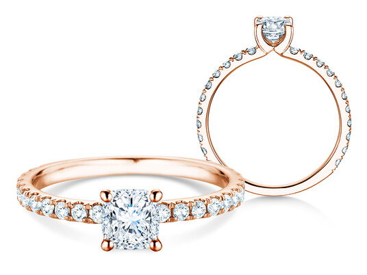 Anello di Fidanzamento Classic 4 Cushion Pavé in 9K oro rosa con diamanti naturali 0,87ct