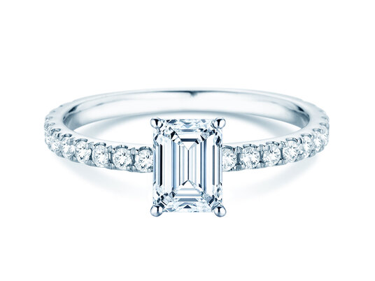 Anello di Fidanzamento Classic 4 Emerald Pavé in 9K oro bianco con diamanti naturali 0,87ct