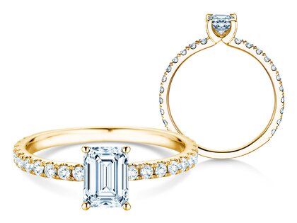 Anello di Fidanzamento Classic 4 Emerald Pavé in 14K oro giallo con diamanti naturali 0,33ct G/VS
