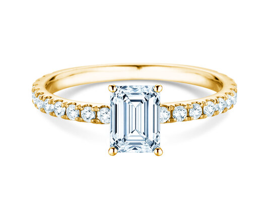 Anello di Fidanzamento Classic 4 Emerald Pavé in 9K oro giallo con diamanti naturali 0,87ct