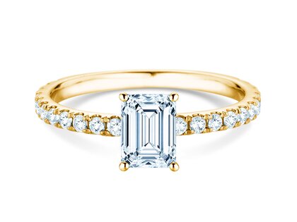 Anello di Fidanzamento Classic 4 Emerald Pavé in 14K oro giallo con diamanti naturali 0,33ct G/VS