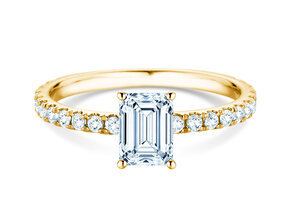 Anello di Fidanzamento Classic 4 Emerald Pavé in 14K oro giallo con diamanti naturali 0,33ct G/VS