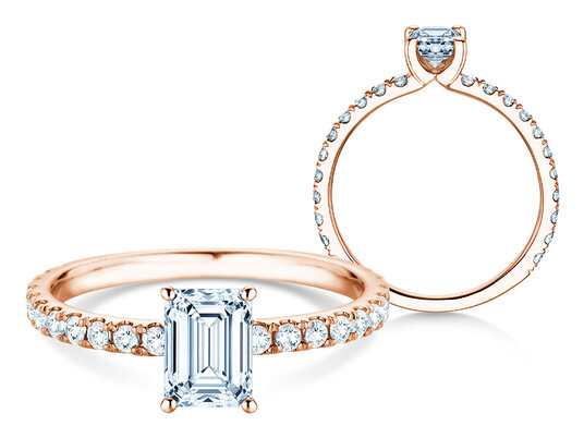 Anello di Fidanzamento Classic 4 Emerald Pavé in 9K oro rosa con diamanti naturali 0,87ct