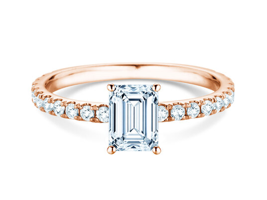 Anello di Fidanzamento Classic 4 Emerald Pavé in 9K oro rosa con diamanti naturali 0,87ct