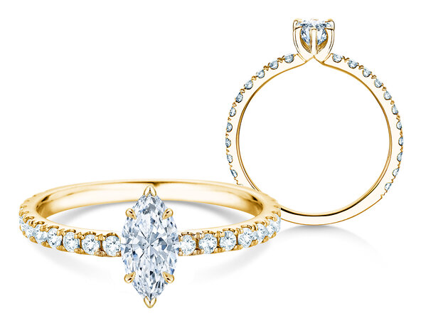 Anello di Fidanzamento Classic 4 Marquise Pavé in 14K oro giallo con diamanti naturali 0,33ct G/SI