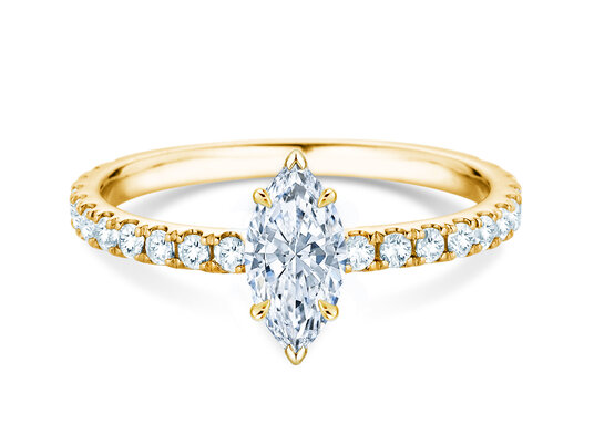 Anello di Fidanzamento Classic 4 Marquise Pavé in 9K oro giallo con diamanti naturali 0,87ct