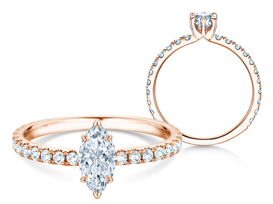 Anello di Fidanzamento Classic 4 Marquise Pavé in 9K oro rosa con diamanti naturali 0,87ct