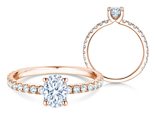 Anello di Fidanzamento Classic 4 Oval Pavé in 9K oro rosa con diamanti naturali 0,87ct