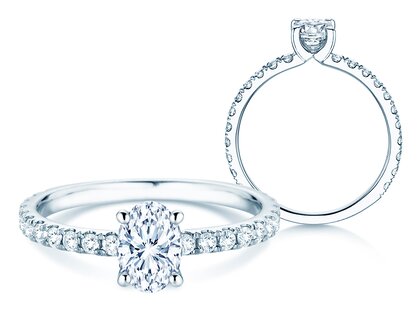 Anello di Fidanzamento Classic 4 Oval Pavé in 9K oro bianco con diamanti naturali 0,87ct