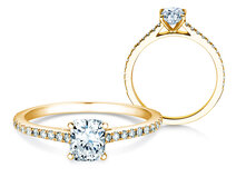 Anello di Fidanzamento Cushion Pavé in 18K oro giallo con diamanti 0,66ct G/SI