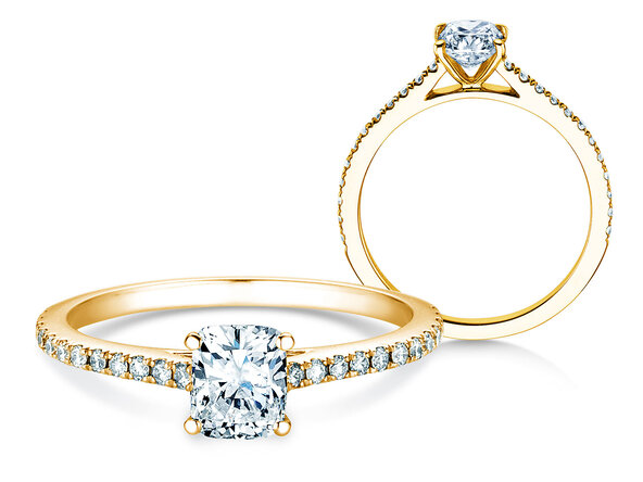 Anello di Fidanzamento Cushion Pavé in 9K oro giallo con diamanti 1,22ct G/SI