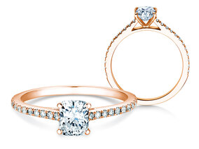 Anello di Fidanzamento Cushion Pavé in 9K oro rosa con diamanti 0,77ct G/SI