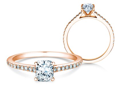 Anello di Fidanzamento Cushion Pavé in 18K oro rosa con diamanti 0,44ct G/SI