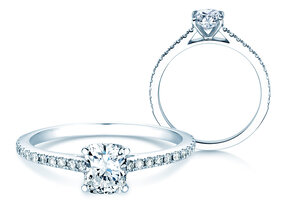 Anello di Fidanzamento Cushion Pavé in platino 950/- con diamanti 0,54ct G/SI
