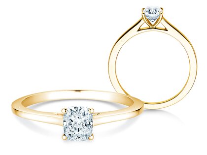 Anello di Fidanzamento Cushion in 14K oro giallo con diamante 0,50ct G/SI