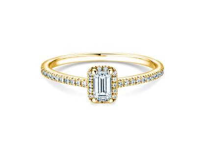 Anello di Fidanzamento Emerald Halo Pavé in 14K oro giallo con diamanti 0,75ct G/VS