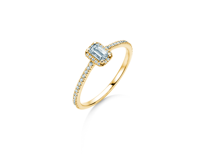 Anello di Fidanzamento Emerald Halo Pavé in 14K oro giallo con diamanti 0,75ct G/VS