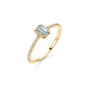 Anello di Fidanzamento Emerald Halo Pavé in 14K oro giallo con diamanti 0,75ct G/VS