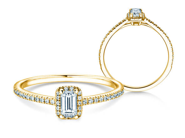 Anello di Fidanzamento Emerald Halo Pavé in 14K oro giallo con diamanti 0,75ct G/VS