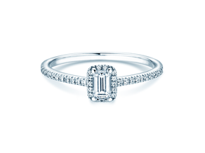 Anello di Fidanzamento Emerald Halo Pavé in 14K oro bianco con diamanti 0,75ct G/VS