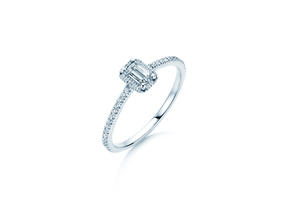 Anello di Fidanzamento Emerald Halo Pavé in 14K oro bianco con diamanti 0,75ct G/VS
