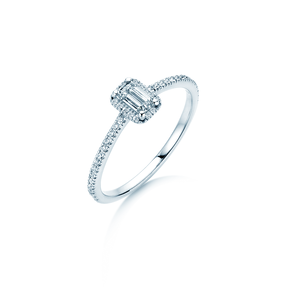 Anello di Fidanzamento Emerald Halo Pavé in 14K oro bianco con diamanti 0,75ct G/VS