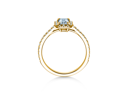 Anello di Fidanzamento Emerald Halo Pavé in 14K oro giallo con diamanti 1,47ct G/VS