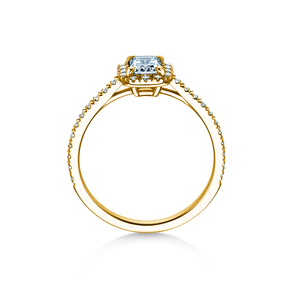 Anello di Fidanzamento Emerald Halo Pavé in 14K oro giallo con diamanti 1,47ct G/VS