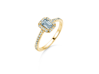 Anello di Fidanzamento Emerald Halo Pavé in 14K oro giallo con diamanti 1,47ct G/VS